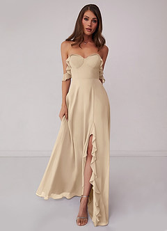 Barbie ♥ Azazie Jurken voor bruidsmeisjes Converteerbaar Jurk van Chiffon met A-Lijn Off the Shoulder Champagne image3