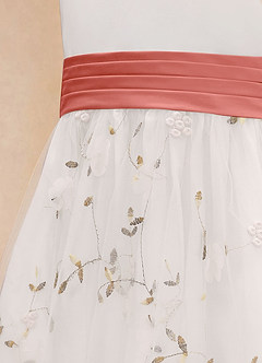 Azazie Pollie Flower Girl Dresses Ivory Salmon Pink A-Line Bow Tulle Dress image14