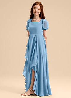 Azazie Priya Junior Robe Trapèze en Mousseline de soie Blouson Acier Bleuté image4