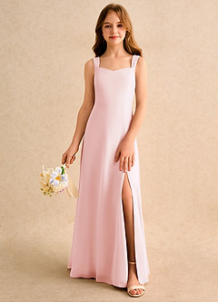 Azazie Makani Junior Formal Flower Girl Dresses Blushing Pink A-Line Sweetheart Neckline Chiffon Dress image3