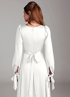 Azazie Leonia Abiti da Damigella Abito A-Line in Raso Elasticizzato Manica Lunga Bianco image7