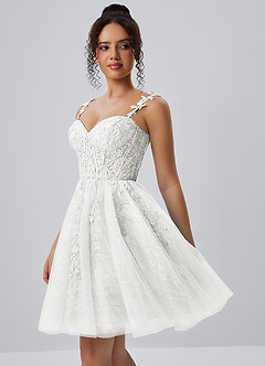 Raphinase Weiß A-Linie Herzausschnitt Applikation Tüll Minikleid image3