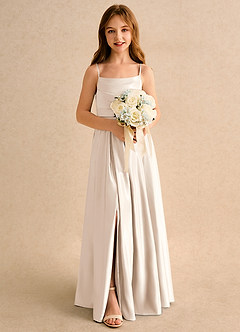 Azazie Reia Girls Formal laatste Uitverkoop A-Lijn Jurk van Mat Satijn Geplooid Powder Blue image3