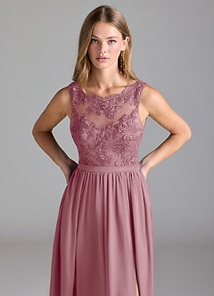 Azazie Elly Bridesmaid Dresses Vintage Mauve A-Line Lace Stretch Satin Dress image5