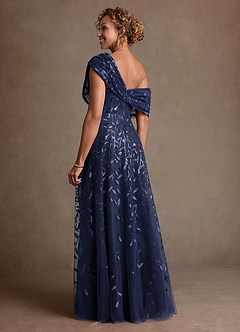 Azazie Sidney Mother of the Bride Dresses Dark Navy A-Line Off the Shoulder Lace Dress image3