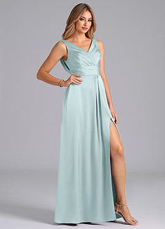 Azazie Karina Bridesmaid Dresses Mist A-Line Pleated Stretch Satin Dress image5