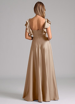 Azazie Leilani Brautjungfernkleider A-Linie Gestreift Stretch-Satin Kleid Taupe image2