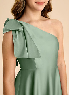 Azazie Penguin Junior Matcha A-Line Bow Stretch Satin Dress image7