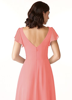 Azazie Omari Bridesmaid Dresses Coral A-Line Chiffon Dress image6