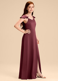 Azazie Everett Junior Jurk van Stretch Satijn met A-Lijn Boog Merlot image3