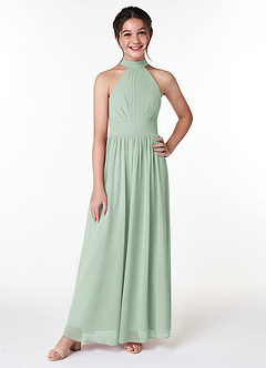 Azazie Iman Junior Agave A-Line Pleated Chiffon Dress image4