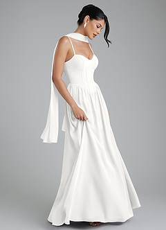 Azazie Alisha Robes de demoiselle d'honneur Robe Trapèze en Mousseline de soie Corset Blanc image6