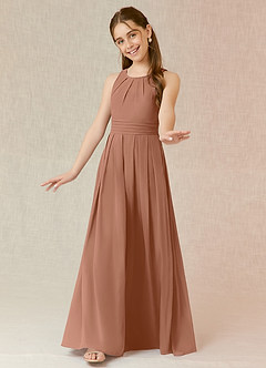 Azazie Bibiane Junior Bronzer A-Line Pleated Chiffon Dress image8