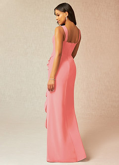 Azazie Camellia Bridesmaid Dresses Coral Sheath Lace Chiffon Dress image2