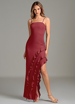 Azazie Lanette Bridesmaid Dresses Pomegranate Sheath Ruched Chiffon Dress image6