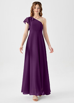 Azazie Arabella Junior Grape A-Line Ruched Chiffon Dress image5