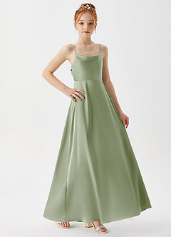 Azazie Shale Junior Dusty Sage A-Line Stretch Satin Dress image4