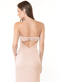 Azazie Leonis Bridesmaid Dresses Blushing Pink Mermaid Pleated Stretch Satin Convertible Dress image2
