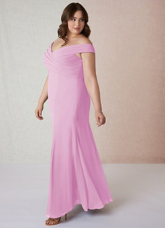 Azazie Lecia Bridesmaid Dresses Candy Pink Empire Off-The-Shoulder Pleated Chiffon Convertible Dress image10