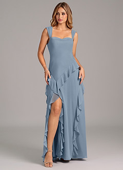 Azazie Sloane Bridesmaid Dresses Dusty Blue A-Line Sweetheart Neckline Chiffon Dress image1