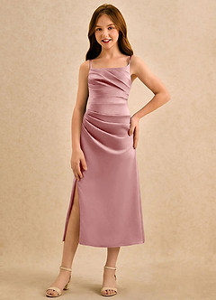 Azazie Canna Girls Formal Blumenmädchenkleider A-Linie Plissee Stretch-Satin Kleid Altrosa image4