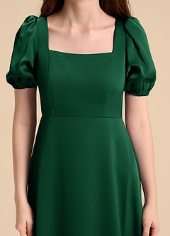 Azazie Briar Junior Dark Green A-Line Bow Stretch Satin Dress image8