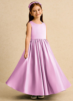 Azazie Nellia vestidos de niña de las flores Vestido de Rosa Caramelo de Satin Mate de Corte En A con Lazo image4