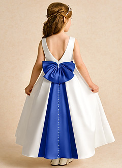 Azazie Cherry Abiti da Ragazza di Fiori Abito Principessa in Raso Opaco Plissettato Avorio Blu Reale image1