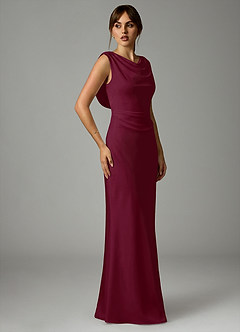 Azazie Kieryn Robes de demoiselle d'honneur Robe Sirène en Satin extensible Plissée Mûre image4