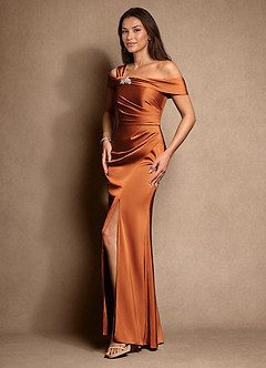 Azazie Altonia Mère de la mariée Robes Robe Sirène en Satin extensible Épaule décolletée Cannelle image5
