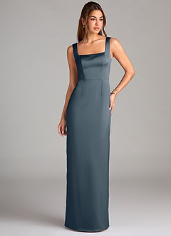 Azazie Flori Bridesmaid Dresses Twilight Sheath Side Slit Stretch Satin Dress image1