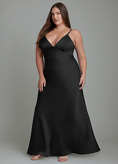 Azazie Stefania Vestidos de madrinha de casamento Vestido Preto de Cetim elástico de Linha A image12