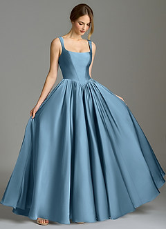 Azazie Verina Bridesmaid Dresses Steel Blue A-Line Pleated Stretch Satin Dress image5