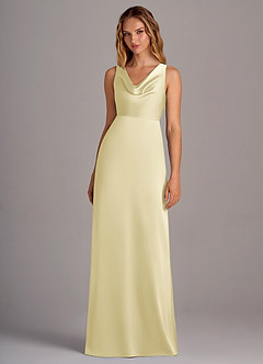 Azazie Wrenlee Bridesmaid Dresses Lemon Sorbet A-Line Stretch Satin Dress image4