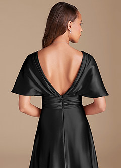 Azazie Pamela Vestidos de damas de honor Vestido de Negro de Satén Metálico de Corte en A con Plisado image7