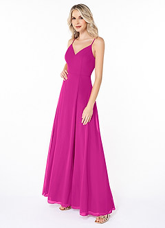 Azazie Lena Bridesmaid Dresses Fuchsia A-Line Lace Chiffon Dress image3