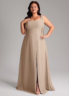 Azazie Debra Bridesmaid Dresses Taupe A-Line with Pockets Chiffon Convertible Dress image10