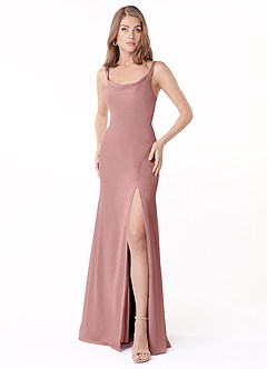 Azazie Salma Final Sale Dusty Rose Sheath Side Slit Chiffon Dress image1