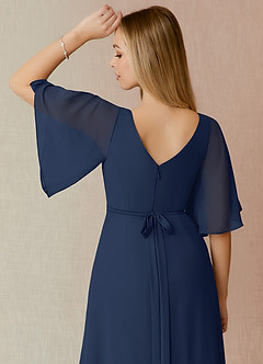Azazie Cierra Bridesmaid Dresses Dark Navy A-Line V-Neck Chiffon Dress image8
