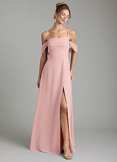 Azazie Mercedes Bridesmaid Dresses Powder Pink A-Line Off the Shoulder Chiffon Dress image1