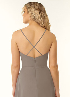 Azazie Naeem Bridesmaid Dresses Taupe A-Line V-Neck Ruffle Chiffon Dress image6