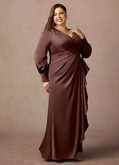 Azazie Petrina Mother of the Bride Dresses Espresso Mermaid Pleated Stretch Satin Dress image9