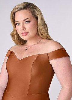 Barbie ♥ Azazie Jurken voor bruidsmeisjes Converteerbaar Jurk van Stretch Satijn met A-Lijn Off the Shoulder Koper image11