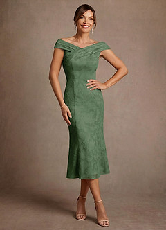 Azazie Keith Mother of the Bride Dresses Eucalyptus Sheath Pleated Floral Burnout Dress image1