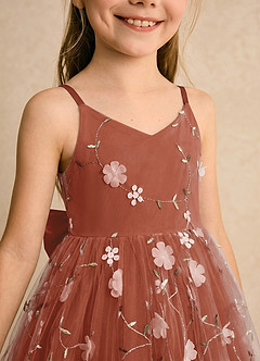 Azazie Junebug Blumenmädchenkleider Ballkleid Spaghetti Riemen Tüll Kleid Rotbraun image6