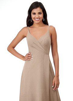 Azazie Lennon Bridesmaid Dresses Taupe A-Line Lace Chiffon Dress image6
