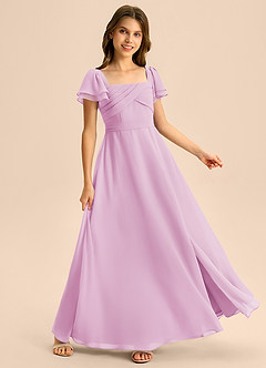 Azazie Azey Junior Candy Pink A-Line Ruched Chiffon Dress image4