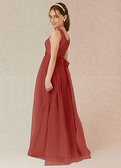 Azazie Georgette Junior Terracotta A-Line Lace Tulle Dress image2