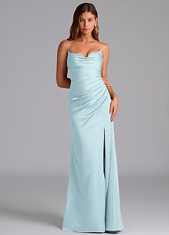 Azazie Claudelle Vestidos de madrinha de casamento Vestido Nuvem Azul de Cetim elástico de sereia com Sem alças image6