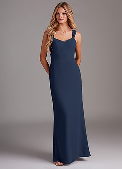 Azazie Denice Bridesmaid Dresses Dark Navy Sheath Pleated Chiffon Dress image1